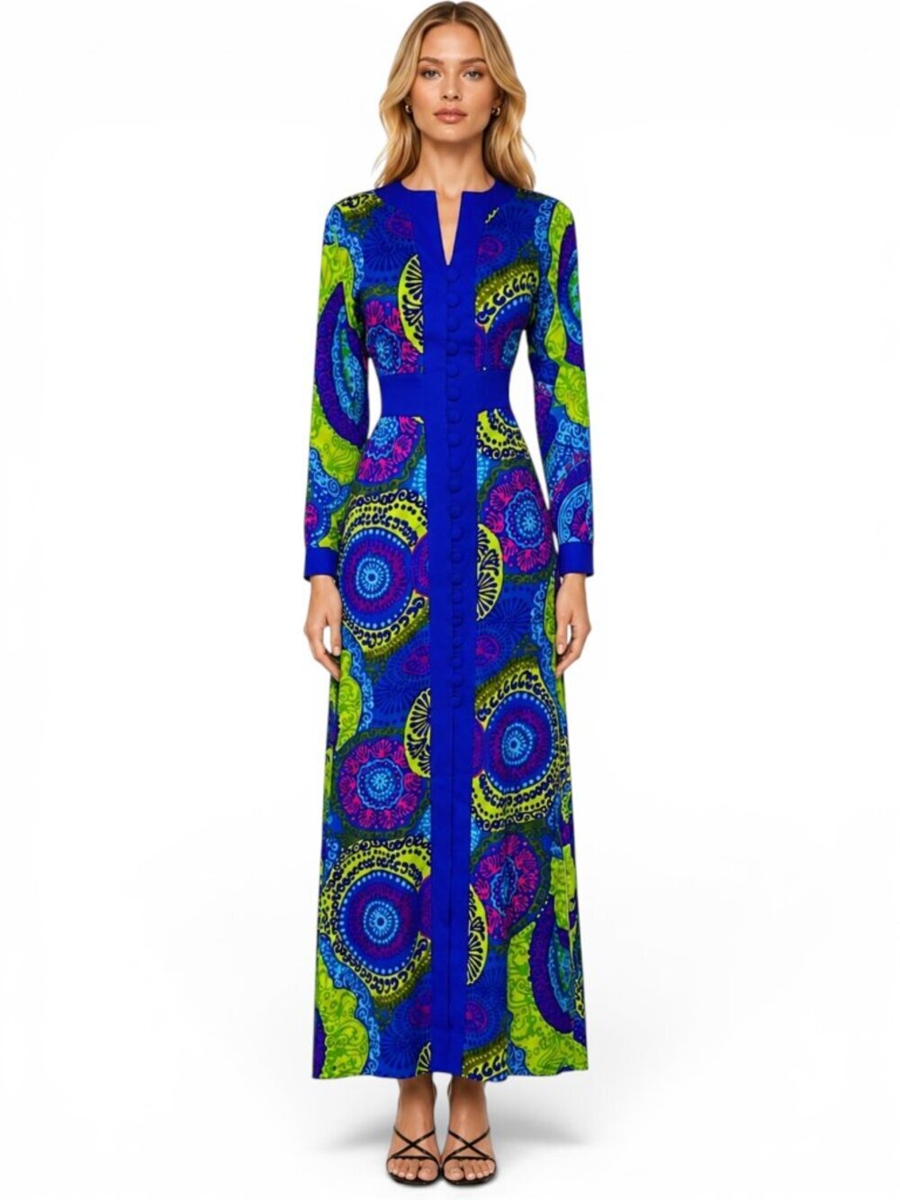 Krist Gudnason Vintage Vibrant Colorful Neon Print Maxi Dress 60's 70's S M ?